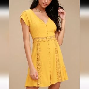 Wistful Wanderer Mustard YellowCrochet Lace Dress